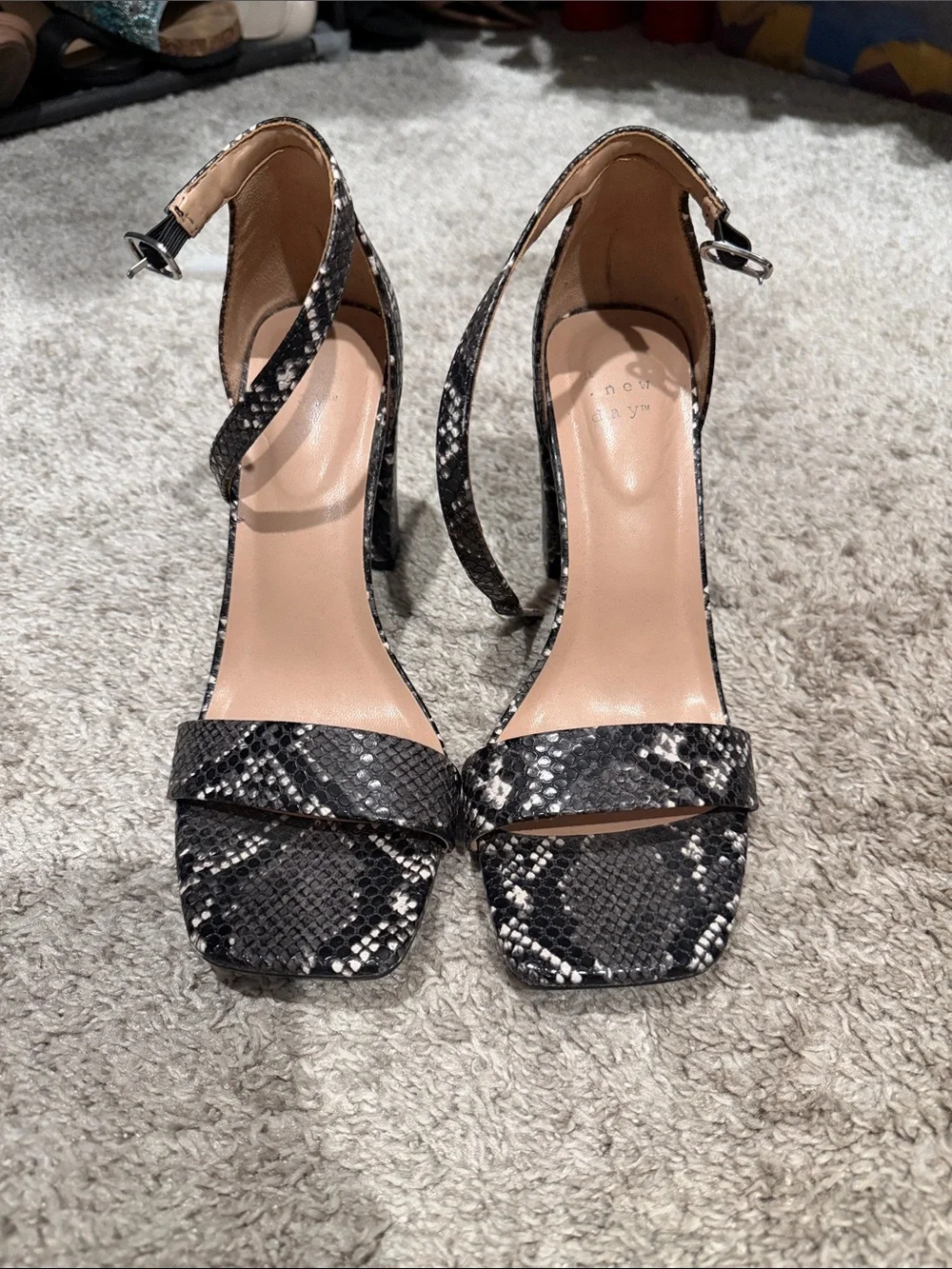a new day Black and Cream Snake-Print Ankle-Strap Heels